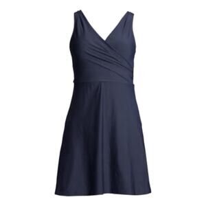 Lands’ End Women's Tummy Control Wrap Swim Dress One Piece size 10 PETITE NEW